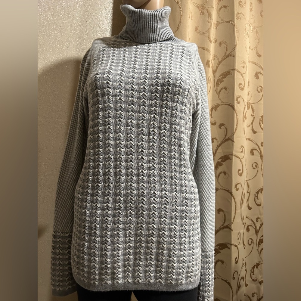 The Limited , Women’s Knitted Turtleneck Sweater, Gray & White,  US SIZE S